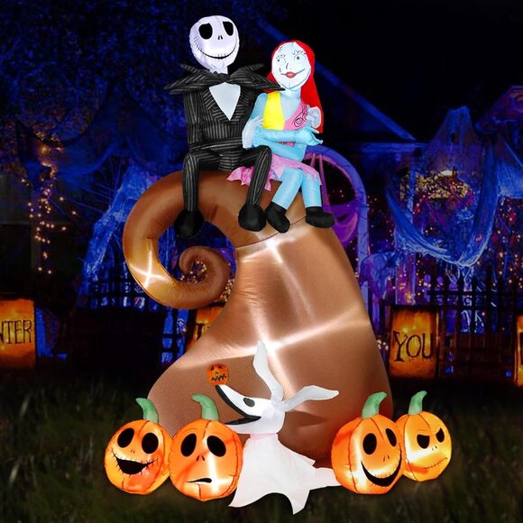 🆕Halloween Brown Decor Outdoor Skeleton Couple Pumpkin LED Lights Decoration - Picture 1 of 7
